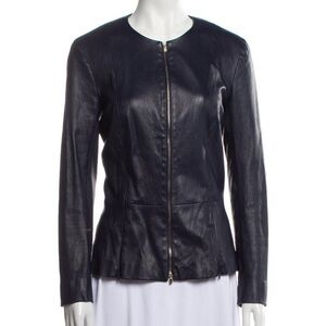 The Row Navy Lamb Leather Jacket in Navy size 12